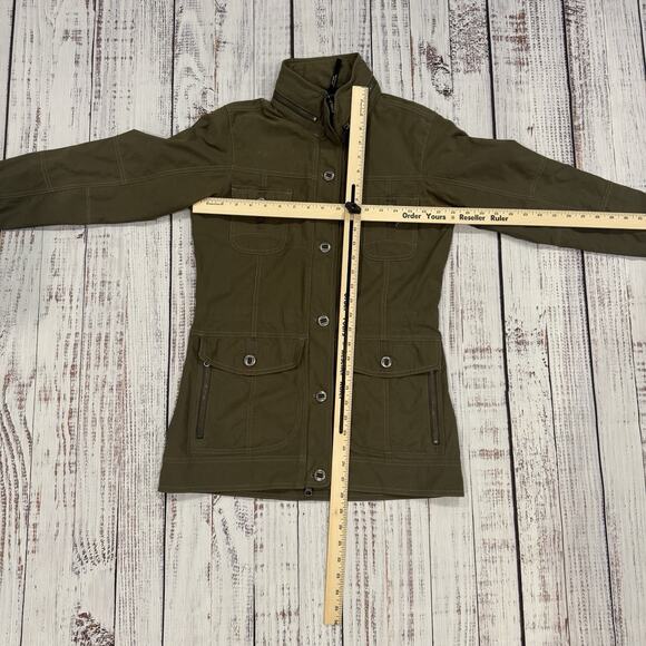 Kuhl Jacket Womens XS Button Zip Front Cargo Utility Olive Green Built In Hood - Picture 3 of 14